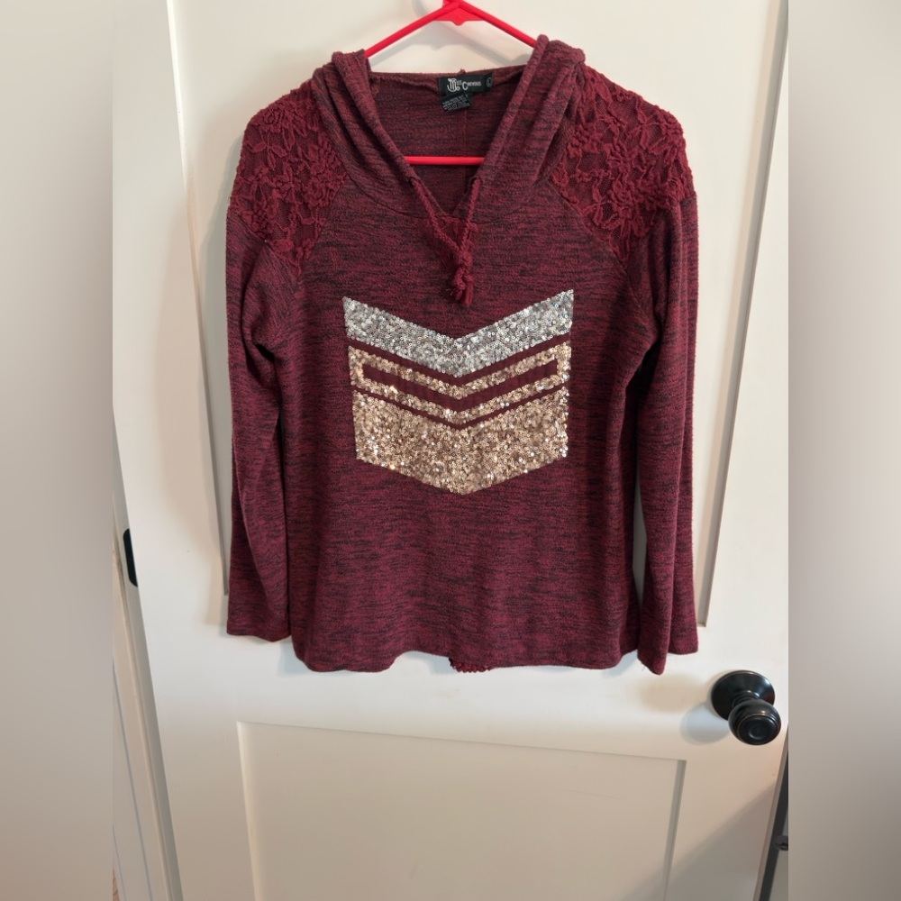 Miss Chievous Maroon Hoodie with Sequin Chevron